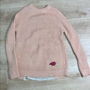 Betsey Johnson Girls XL 14/16 Cold Shoulder Sparkly Gold Knit Pale Pink Sweater
